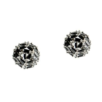 Zirconia black button earrings in rhodium and black zircons