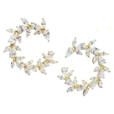 Golden Leaf circle earrings with zircons