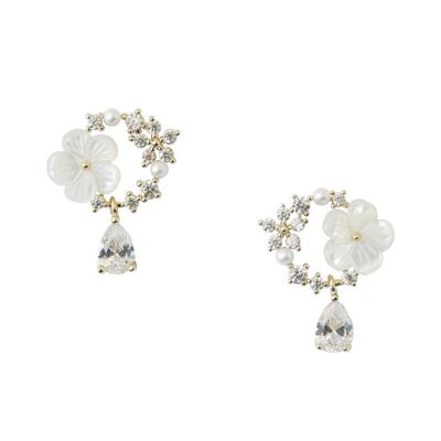 Flower Circle earrings with zircons and mother-of-pearl