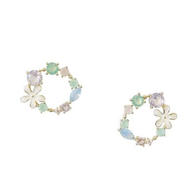 Flower iris zirconia and mother-of-pearl earrings