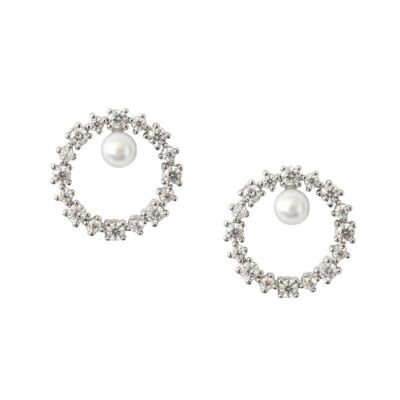 Basic Circle & Pearl earrings with zircons and rhodium