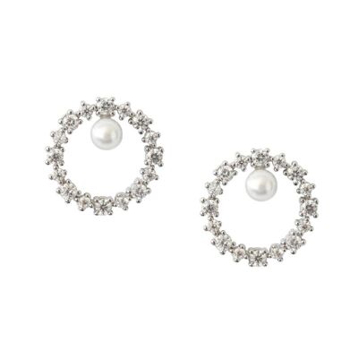 Pendientes Basic Circle & Pearl circonitas y rodio