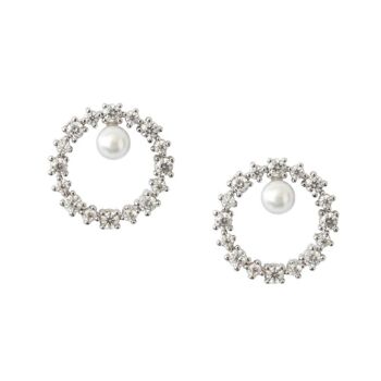 Boucles d'oreilles Basic Circle & Pearl avec zircons et rhodium