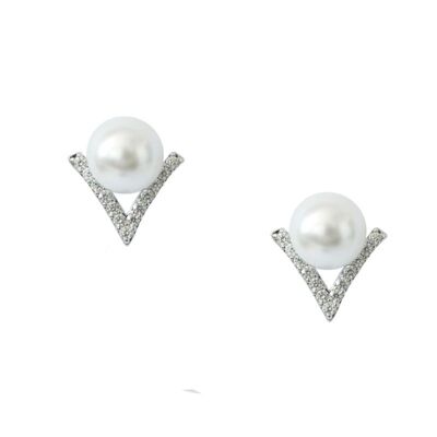 Pendientes Basic Triangle & Pearl circonitas y rodio