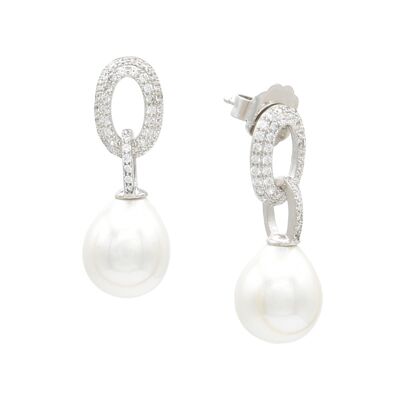 Bride Oval pavee and pear pearl earrings