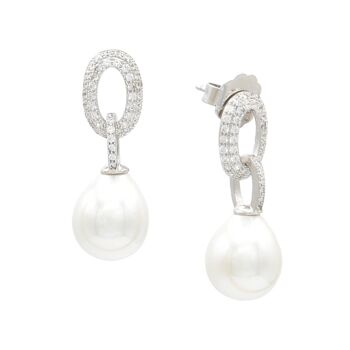 Boucles d'oreilles Bride Ovale pavée et perle poire