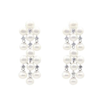 Classic pearls fall earrings rhodium and cultured pearls