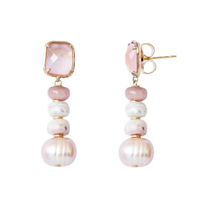 Boucles d'oreilles Moitié rhodochrosite rose avec perle de culture