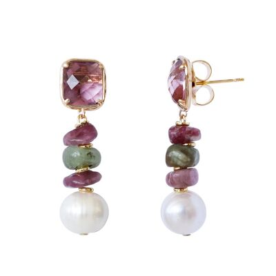 Moitié tourmaline earrings with cultured pearl