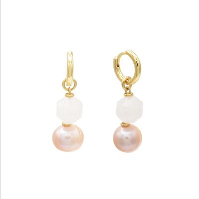 Boucles d'oreilles Gaia quartz rose et perle