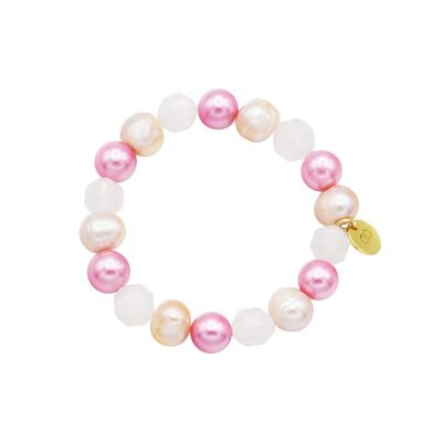 Gaia Armband aus Rosenquarz und Perlen