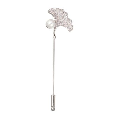 Nature Feather needle brooch with pearl and silver