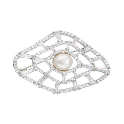 Nature Spider cultured pearl and zirconia brooch