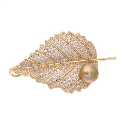 Broche perle et or Nature Leaf