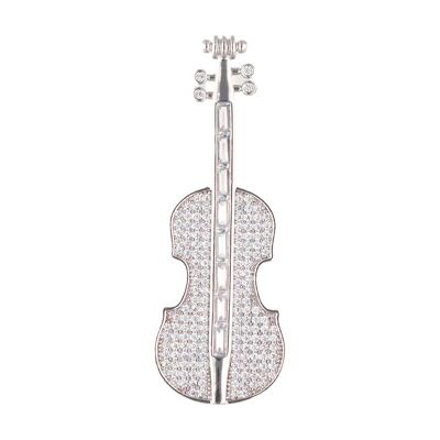 Melody Violin zirconia and rhodium brooch