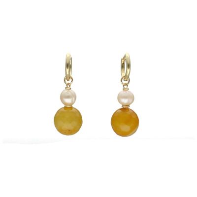 Agata Pearls earrings with yellow agate and cultured pearl