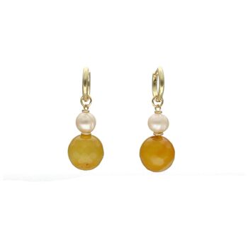 Boucles d'oreilles Agata Pearls avec agate jaune et perle de culture