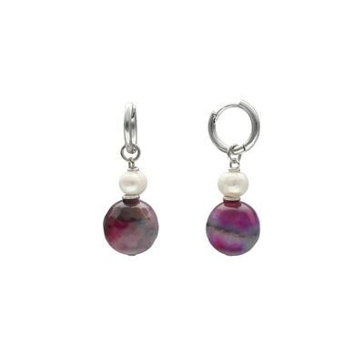 Boucles d'oreilles Agata Pearls avec agate violette et perle de culture