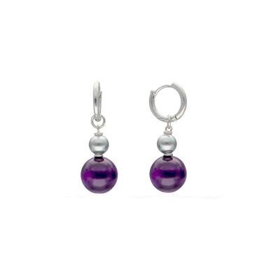 Boucles d'oreilles bonbon avec Oeil de Tigre violet et perle