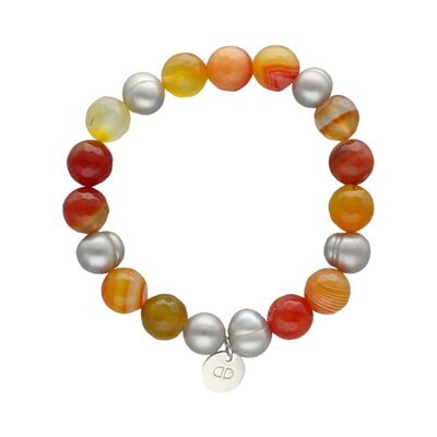 Agata Pearls bracelet with orange agates and cultured pearl