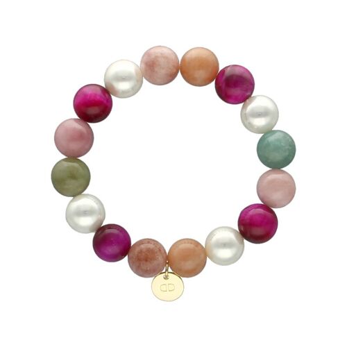 Pulsera Candy con Ojo de Tigre rosa y perlas