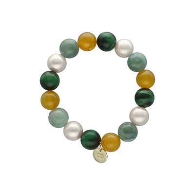 Pulsera Candy con Ojo de Tigre verde y perlas