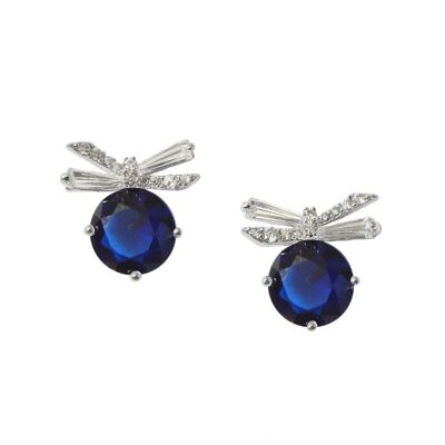 Boucle d'oreille cristal libellule bleu saphir zircone et cristal