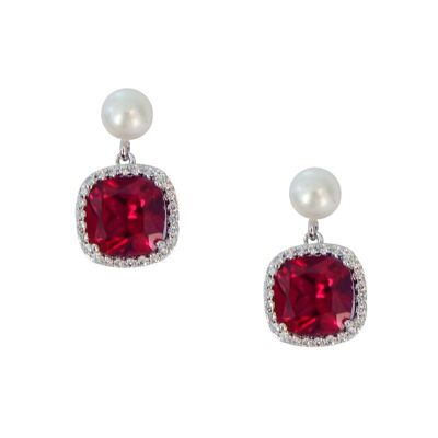 Crystal Ruby Cultured Pearl Earring