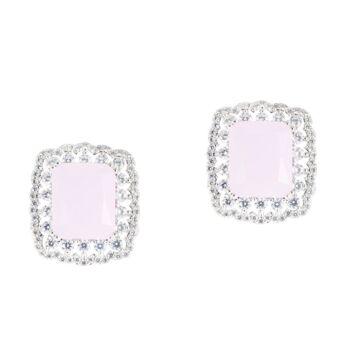 Boucle d'oreille clip carré rose et zircons