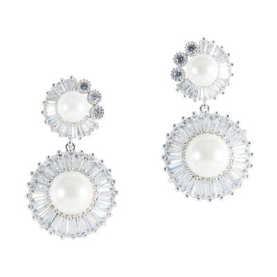 Baguette & Pearls Ohrring mit Zirkonia und Perlen