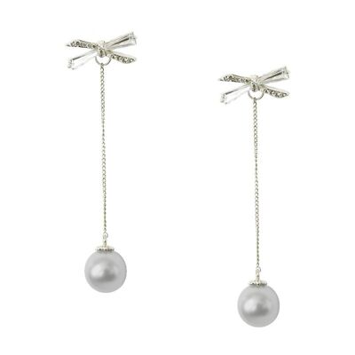 Bow gray pearl and chain earring