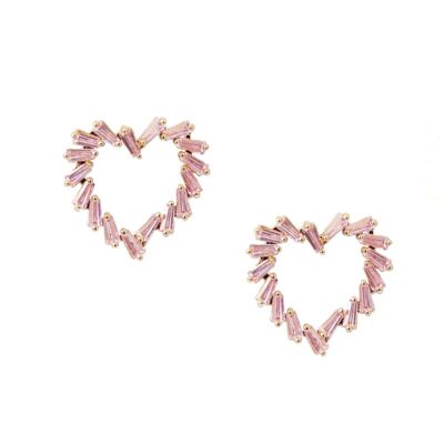 Gold and pink Crystal Hear earring