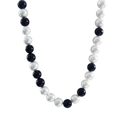 Halsband aus weißen Perlen und Onyx
