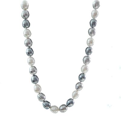 Tour de cou perles baroques grises et blanches