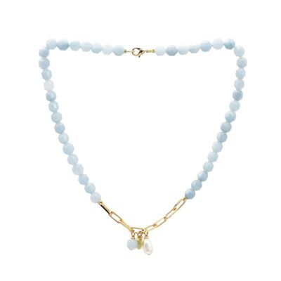 Collier aigue-marine Cloe et chaîne dorée