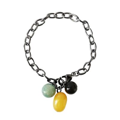 Onyx and jade chain bracelet