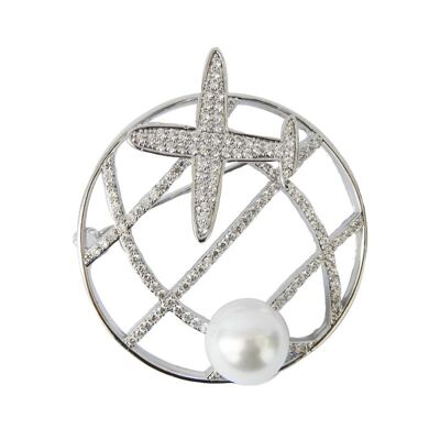 Worl zirconia and pearl brooch
