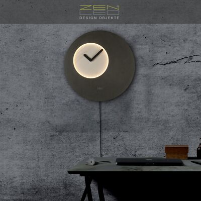 LED wooden wall clock model "LUNA" Ø40cm moon design with MAPLE-WHITE WOOD look dial; non-ticking silent clockwork; 3D light effect warm white backlit with remote control; modern boho wall deco