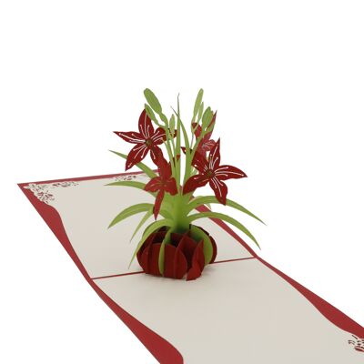 Carte pop-up rouge bouquet de lys