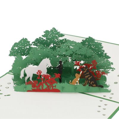 Man and animal in nature pop up card 3d folding card