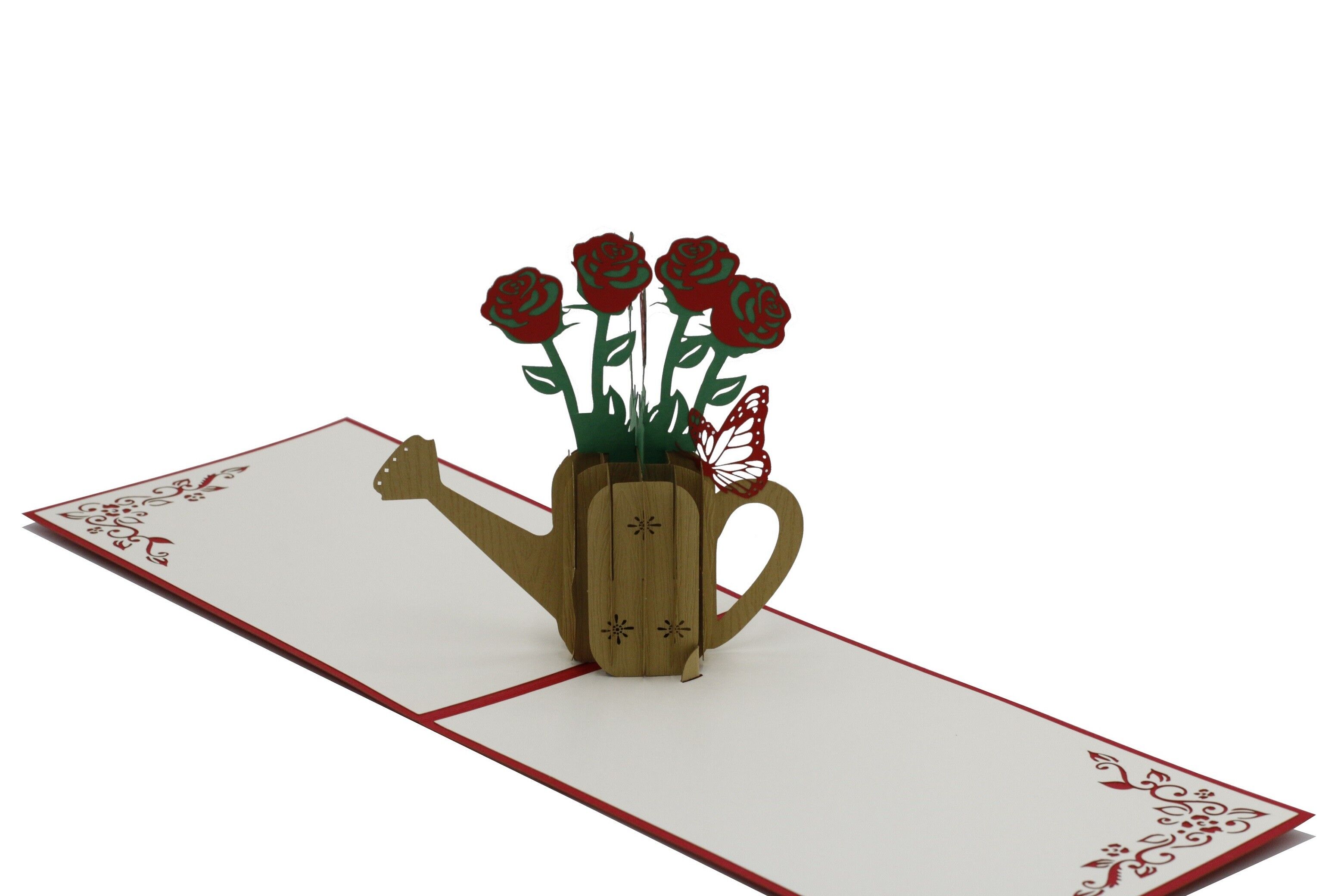 Bouquet of roses in the watering can pop-up card 3d folding card