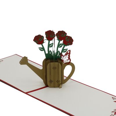 Bouquet de roses dans l'arrosoir carte pop-up carte pliante 3d