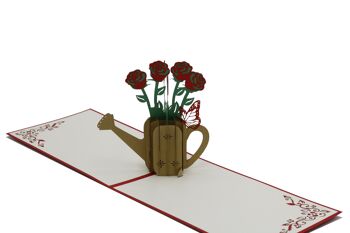 Bouquet de roses dans l'arrosoir carte pop-up carte pliante 3d 1