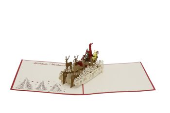 Carte pop-up du père Noël dans un traîneau de rennes Carte pliée 3d 2