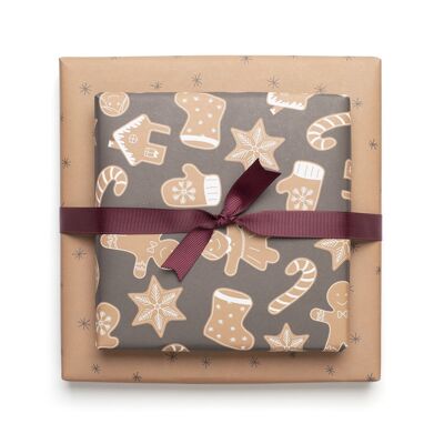 Papier d'emballage de Noël double face "Gingerbread" Biscuits de Noël beige et marron en papier 100% recyclé