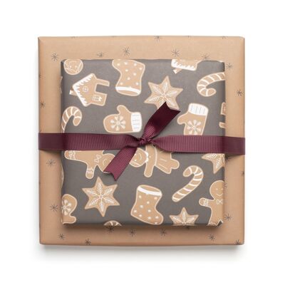 Doppelseitiges Weihnachts- Geschenkpapier "Lebkuchen" Weihnachtsplätzchen in Beige und Braun aus 100% Recyclingpapier