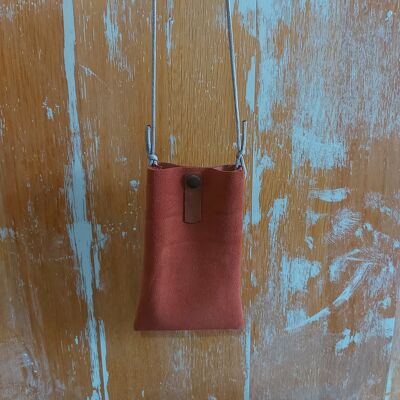 Suede phone Crossbag. Made of 100% Natural suede leather, 1.5 mm thick leather treated against water, it is waterproof-Opplav Pilgrim Phone.( Dark Green)