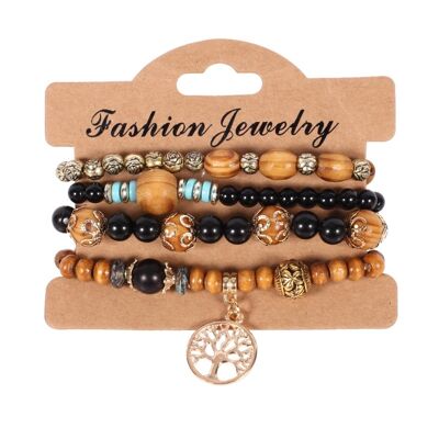 Ensemble de bracelets ethniques en perles de bois