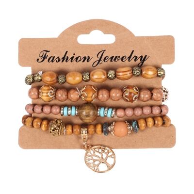Set di braccialetti etnici in legno con perline