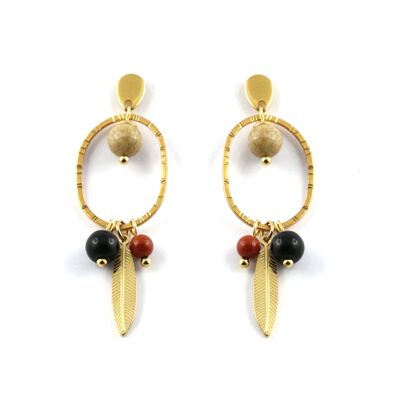 Onyx feather dangle earrings